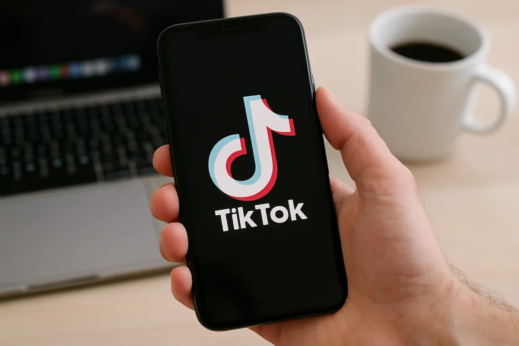 Main tenant un téléphone affichant TikTok, conseils pour obtenir des abonnés TikTok gratuit